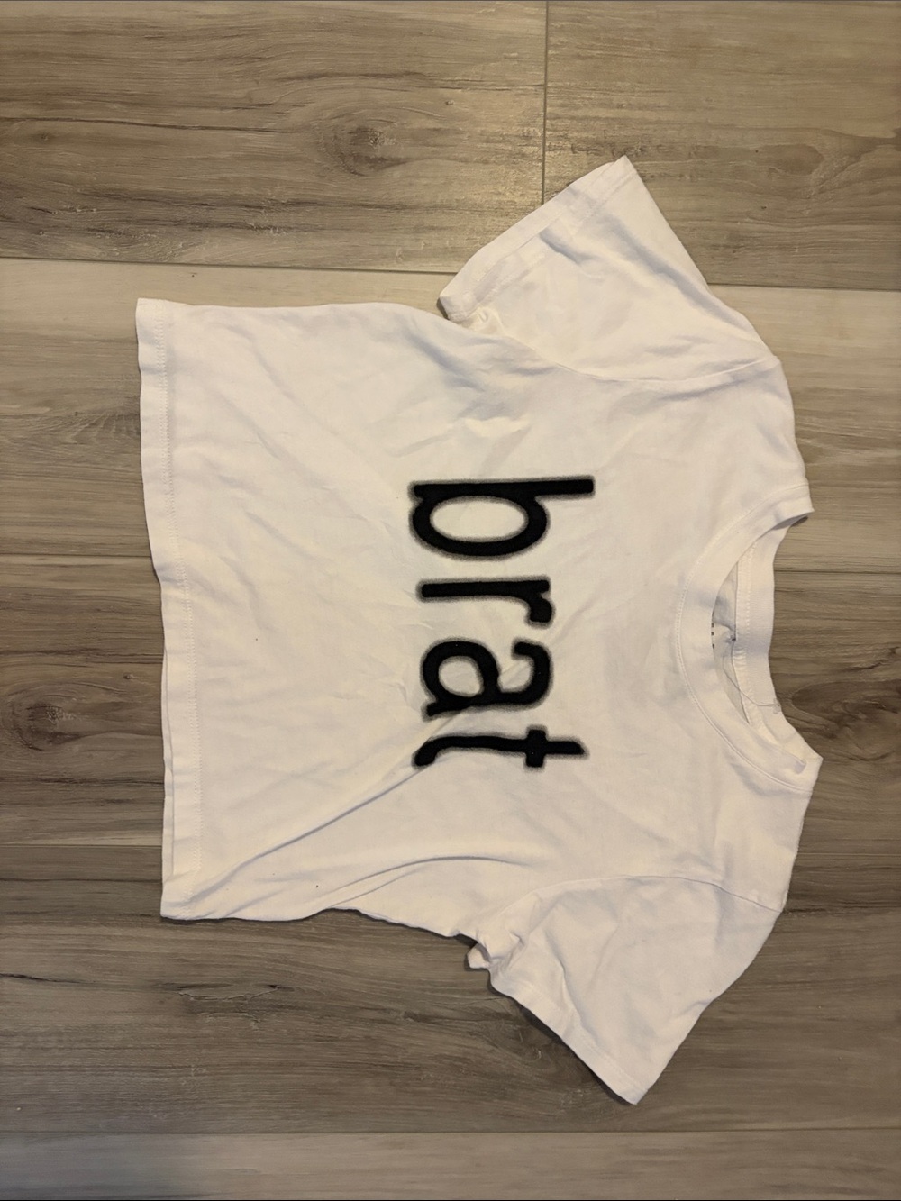 White Crop Top Tee with Black 'brat' Graphic